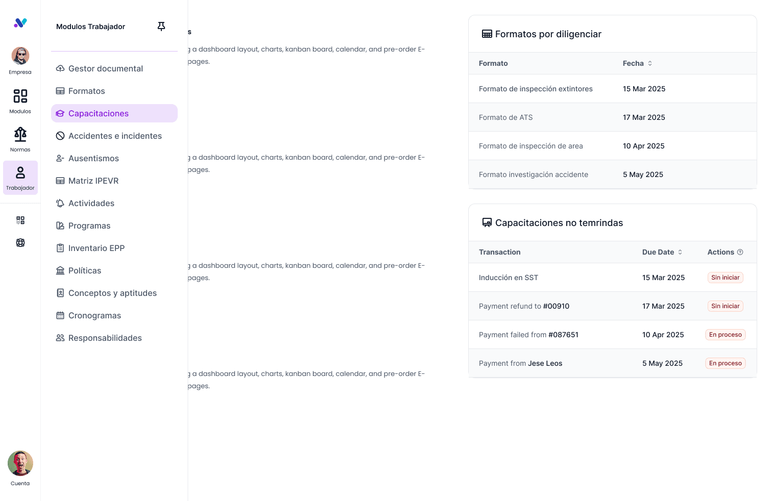 Suite de 8 módulos SST: Verificación, Formatos, Capacitaciones, Inventario EPP, Cronogramas, Permisos de trabajo, Contratistas, Gestor documental - Verifty