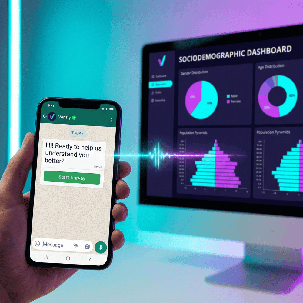 Dashboard de perfil sociodemográfico con notificaciones de WhatsApp